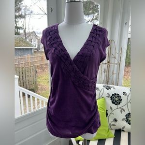 Anthropologie Purple Jersey Knit Cap Sleeve Top